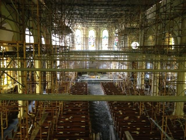 Scaffolding that was in place prior to the fire.