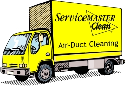 ServiceMaster yellow truck for air duct cleaning
