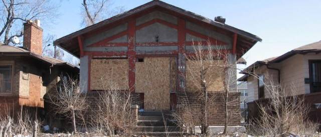 Boarded up windows and doors