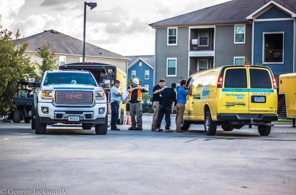 Workers outside of residential homes.